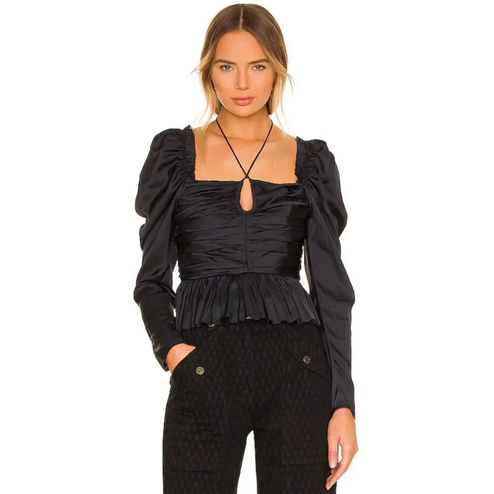ULLA JOHNSON Mirelle Blouse, Noir, Black, Sz 8